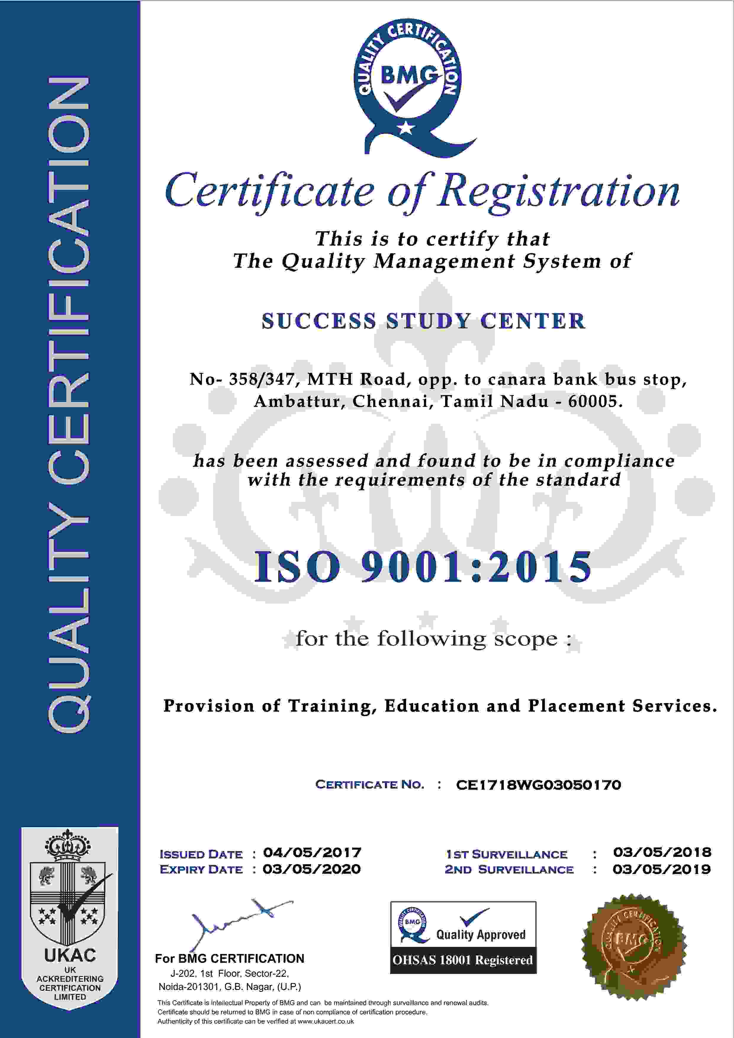 Success Study Center ISO 9001:2015 Certified
